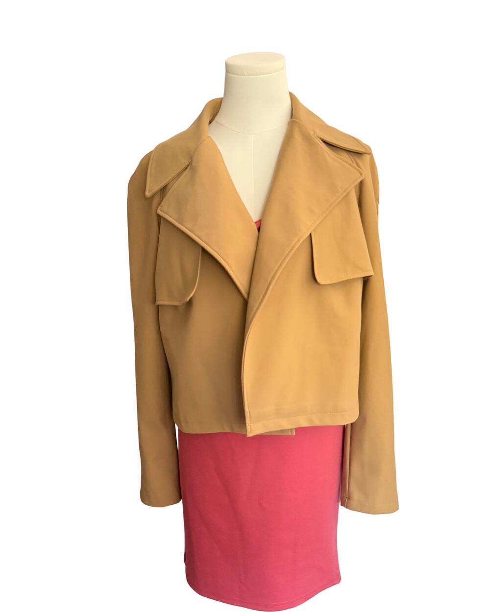 Bagatelle Collection Tan Open Front Cropped Jacket Small Structured Lined Blazer